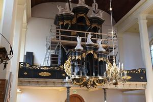 Het Zwier van Dijkorgel in Genemuiden tijdens de restauratie. beeld Orgelcomité Genemuiden