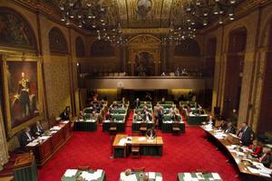 De 17e-eeuwse vergaderzaal van de Eerste Kamer, waar de 75 senatoren iedere dinsdag vergaderen. beeld ANP, Evert-Jan Daniels
