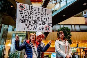 Demonstratie in het Centraal Vakbondshuis van de FNV, vorige week. beeld ANP