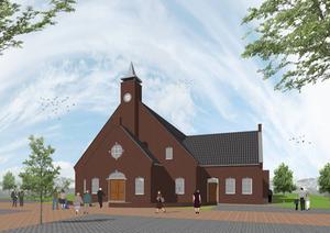 De kerk van de vgg in Kruiningen moet ruimte gaan bieden aan 384 kerkgangers en krijgt 78 parkeerplekken. beeld RD