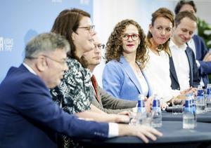 Europese lijsttrekkers gingen dinsdag in debat tijdens het Financiële Verkiezingsdebat in perscentrum Nieuwspoort. beeld ANP, Robin van Lonkhuijsen