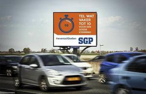 De SGP-campagne, die maandag werd gelanceerd, is een week lang te zien bij Gouda, Dordrecht, Zevenhuizen en Hardinxveld-Giessendam. beeld SGP