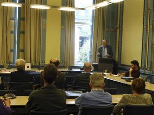 Prof. dr. H. van den Belt sprak vrijdag in Utrecht over het belang van de voorzienigheid van God in het werk van Johannes Hoornbeeck. beeld RD
