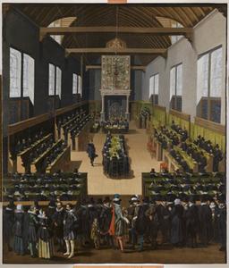 Het bekende schilderij van de Nationale Synode van Dordrecht, vervaardigd door Pouwels Weyts de Jonge. beeld Dordrechts Museum