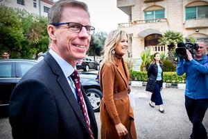 Koningin Máxima tijdens een rondetafelgesprek met ontwikkelingspartners tijdens de eerste dag van haar bezoek aan Jordanie als speciale pleitbezorger van de VN secretaris-generaal voor inclusieve financiering voor ontwikkeling. beeld ANP