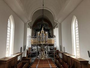 Het orgel in de Pieterskerk in Breukelen, hier nog in de steigers. beeld Stichting Vrienden van de Pieterskerk te Breukelen