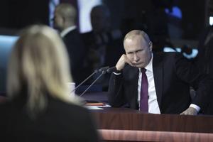 President Poetin tijdens zijn jaarlijkse persconferentie, eerder deze week. beeld EPA, Sergei Chirikov