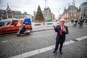 Een beeld van de Amerikaanse president Trump in Amsterdam. beeld ANP