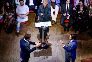 In het slotdebat voor de Europese verkiezingen toonde Baudet weinig respect voor Rutte. beeld ANP, Bart Maat
