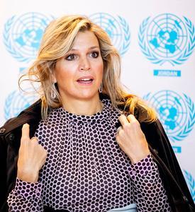 Koningin Máxima brengt een bezoek aan het VN-gebouw tijdens de tweede dag van haar werkbezoek aan Jordanië. beeld ANP