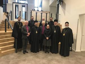 De delegatie van episcopale kerken uit Europa, vrijdag in Utrecht bijeen. Tweede van links is aartsbisschop Job Getcha, vertegenwoordiger van de Heilige Synode van het Oecumenisch Patriarchaat van Constantinopel. beeld RD