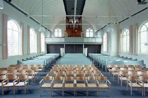 Interieur van de voortgezette gereformeerde kerk in Boornbergum, waar de synode van de VGKN zaterdag plaatshad. beeld vgkn Boornbergum