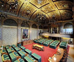 Het monumentale interieur van de Eerste Kamer. beeld ANP, Lex van Lieshout