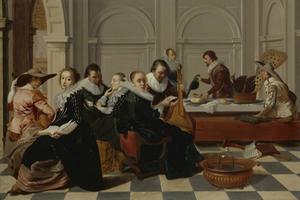 Musicerend gezelschap. Schilderij (olieverf op paneel), kopie naar Willem Corneliszoon Duyster. beeld uit besproken boek