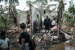 Verwoestingen als gevolg van de cycloon Idai in Buzi, Mozambique, maart 2019. beeld AFP, Yasuyoshi Chiba