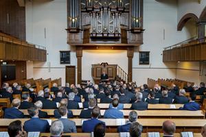 Prof. dr. A. Baars sprak zaterdag in Sliedrecht op een ambtsdragersconferentie van de christelijke gereformeerde stichting Bewaar het Pand. beeld Cees van der Wal