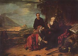 De profeet Elisa en de Sunamitsiche vrouw (1664) op een schilderij van Herbrand Jans van den Ekhout. beeld wesleygospel.com