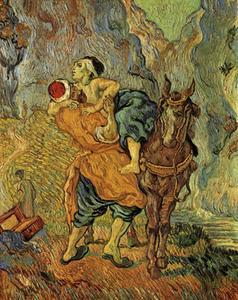 Eén ding weet ik nog wel: aan de muur hing een afbeelding van het schilderij dat Van Gogh maakte over de barmhartige Samaritaan.  beeld Wikimedia