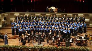 Het kerstconcert van 2018 door Vox Jubilans in de Rotterdamse Doelen, met de première van het oratorium ”In mensen een welbehagen”. beeld Vox Jubilans