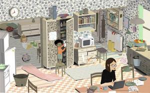 Werkende moeders zijn bezig aan een opmars, althans, in kinderboeken. Gekleurde personages trouwens ook. Zoals Kalle –met zijn opvallend Scandinavische naam– uit het prentenboek ”Kalle en Saar” van Jenny Westin Verona. beeld Jésus Verona