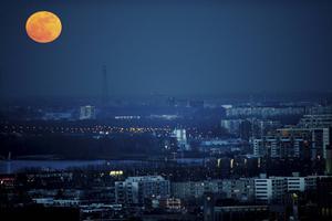 De mens is geschapen voor de aarde, maar betekent dat automatisch dat hij zich niet met de maan mag bemoeien? Foto: volle maan boven Rotterdam. beeld ANP, Robin Utrecht