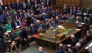 Johnson spreekt woensdagavond in het Lagerhuis. beeld AFP
