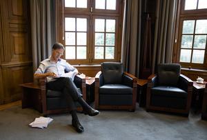 Premier Rutte, donderdagochtend in het Torentje. beeld ANP