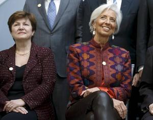 Christine Lagarde (r.) en Kristalina Georgieva (l.). beeld EPA, Shawn Thew