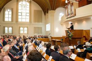Met het uitspreken van een inaugurele rede aanvaardde prof. dr. M. A. van Willigen op 20 juni 2019 zijn ambt als bijzonder hoogleraar Bijbeluitleg Vroege Kerk aan de Theologische Universiteit Apeldoorn. beeld RD, Anton Dommerholt