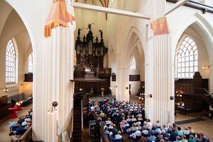 Stichting Groningen Orgelland (SGO) vierde maandagmiddag in de Groningse Der Aa-kerk haar vijftigste verjaardag. beeld Anjo de Haan
