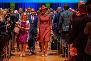 Koningin Máxima, woensdagochtend in de Beurs van Berlage in Amsterdam. beeld ANP