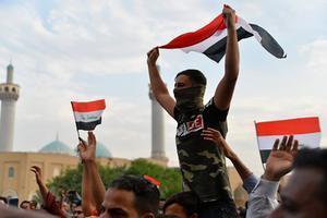 Betoging in Najaf. beeld AFP