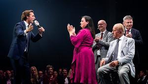Thierry Baudet, Annabel Nanninga, Paul Cliteur, Theo Hiddema en Derk Jan Eppink in betere tijden, tijdens een FVD-bijeenkomst in november 2019. beeld ANP