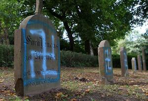 Geschonden grafstenen op de Joodse begraafplaats in het Duitse Kröpelin. beeld Landkreis Rostock