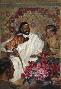 Emir Idris met geallieerde officieren tijdens de Tweede Wereldoorlog. Italië behoorde tot de verliezers en verloor daardoor ook Libië. Eerder werd gedacht dat de Ethiopische keizer Haile Selassie was afgebeeld. beeld Wikimedia