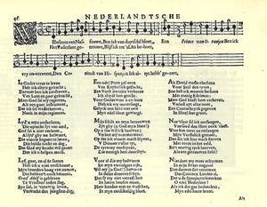 Het Wilhelmus zoals het voorkomt in de ”Nederlandtsche Gedenck-Clanck” (1626) van Valerius. beeld KB Den Haag