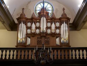 Het door Edskes gereconstrueerde Schnitgerorgel in de lutherse kerk in Groningen, een van de locaties waar het SGO-concours wordt gehouden. beeld Jan Willem van Willigen