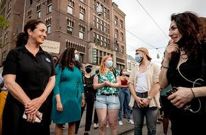 Halsema tijdens de demonstratie op de Dam. beeld ANP