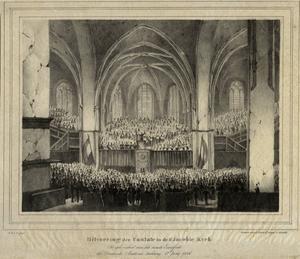 Grootse uitvoering van een gelegenheidscantate in de Utrechtse Jacobikerk, juni 1836. beeld Het Utrechts Archief