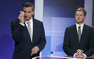Dulig (L) Kretschmer, de leiders van SPD en CDU in Saksen. beeld EPA