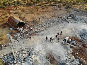 Barisha in de provincie Idlib op de plek waar al-Baghdadi naar verluidt onder vuur werd genomen. beeld AFP