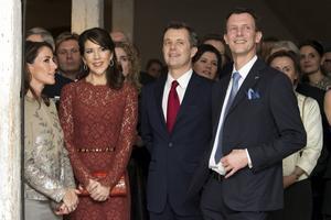 Prinses Marie, kroonprinses Mary, kroonprins Frederik en prins Joachim. beeld EPA, Sisse Stroyer