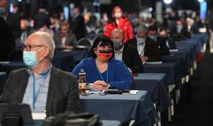 Alternative für Deutschland (AfD) is in Kalkar, vlakbij de Nederlandse grens bij Nijmegen, begonnen aan zijn tweedaagse partijcongres. beeld AFP, Ina Fassbender