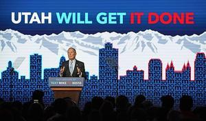Michael Bloomberg voert campagne in Salt Lake City, Utah. beeld AFP