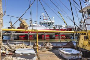 Kotters in de haven van Harlingen. Vanwege de ingestorte vraag naar duurdere vissoorten lag de vloot eerder dit jaar enige tijd stil. De markt heeft zich echter nog niet hersteld.  beeld RD, Henk Visscher
