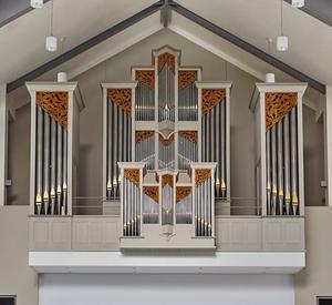 Het orgel in de nieuwe kerk van de gereformeerde gemeente van Utrecht. beeld Dick den Engelsman