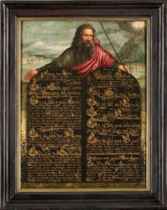 Mozes toont de stenen tafelen met daarop de Tien Geboden. Anoniem schilderij uit het begin van de zeventiende eeuw.  beeld Collectie Museum Catharijneconvent