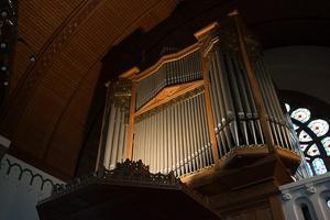 Het Steinmeyerorgel in de Adventskerk in Alphen aan den Rijn. beeld Alexander Schippers