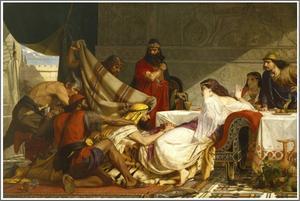 Hamans plannen om de Joden uit te roeien worden ontdekt. Schilderij van Edward Armitage, 1865, collectie Royal Academy of Arts (Londen). beeld Royal Academy of Arts