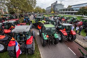 Oktober 2019: Overijsselse boeren demonstreren bij het provinciehuis in Zwolle tegen het stikstofbeleid.  beeld ANP, Vincent Jannink